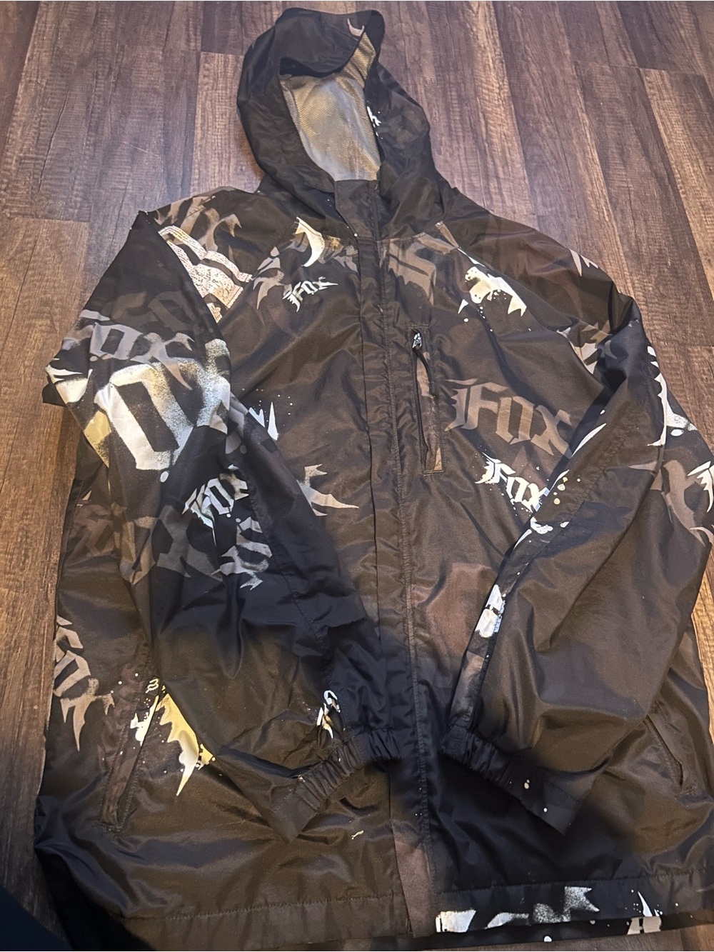 Fox Black Graphic Hooded Windbreaker with White Accents